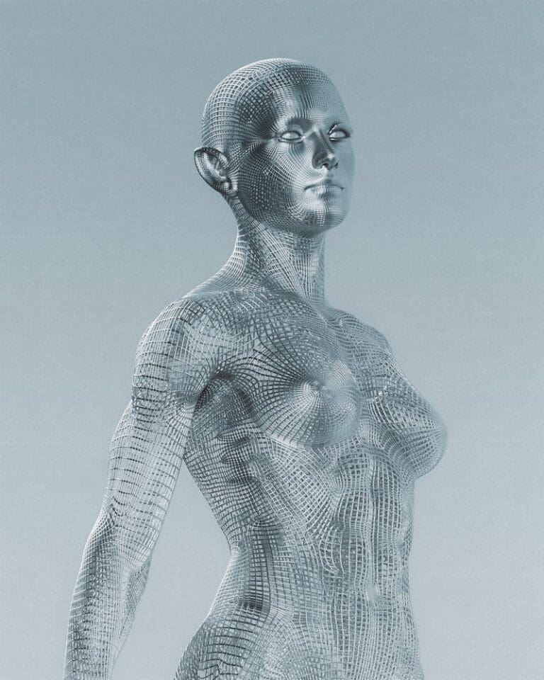 3D wireframe-modell av en menneskekropp, som illustrerer teknologien bak 3D-spillermodeller i fotball
